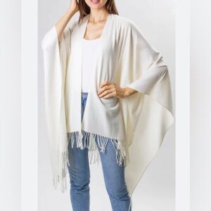 New York & Company Women’s One-Size Cream Acrylic Fringe Hem Waterfall Shawl